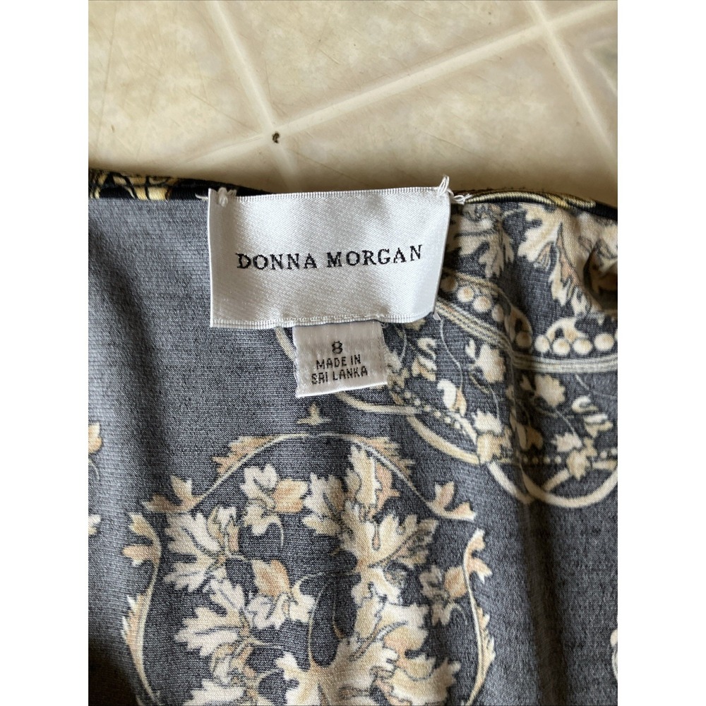 Glam Retro FAUX WRAP DRESS STRETCH Black with Gold Rope Floral Print Old Money - Picture 4 of 5